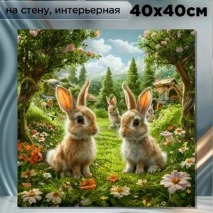 Картина интерьерная на стену " Зайчишки " 40х40см