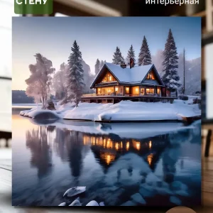 Картина на стену (40х40см) для интерьера Дом у реки